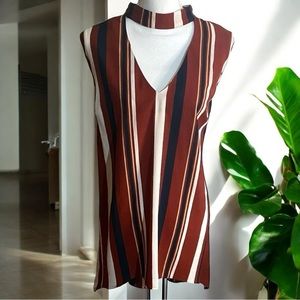 AX Paris Curve European Striped‎ Sleeveless Hi-Low Hem Tunic